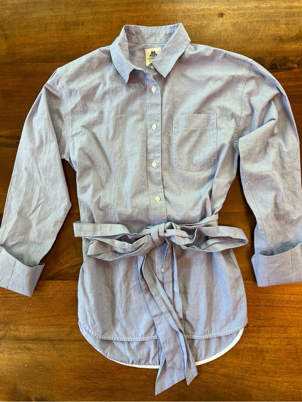 J Crew Women’s Thomas Mason Shirting Button Up W/ Waist Tie  Size 0